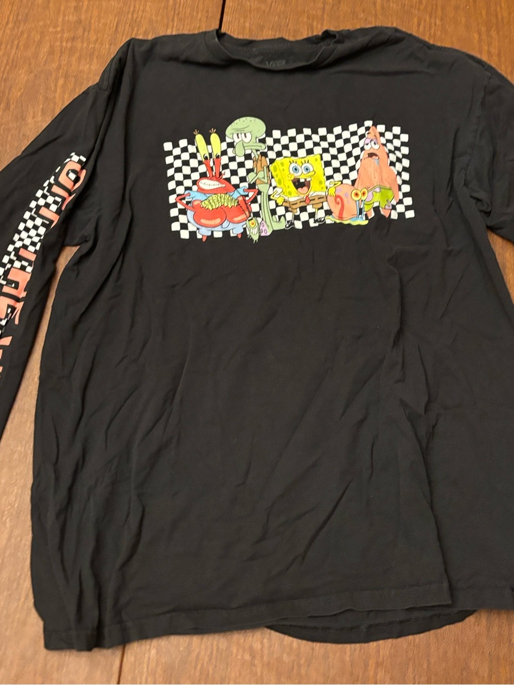 Vans Black SpongeBob Checkerboard Graphic Long Sleeve Tee
